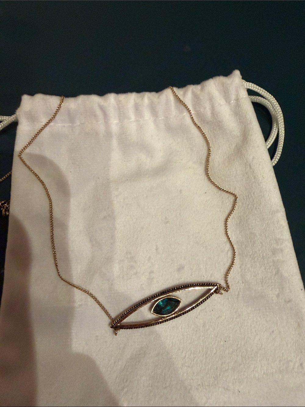 Gold-Tone Evil Eye Pendant Necklace with Teal Center